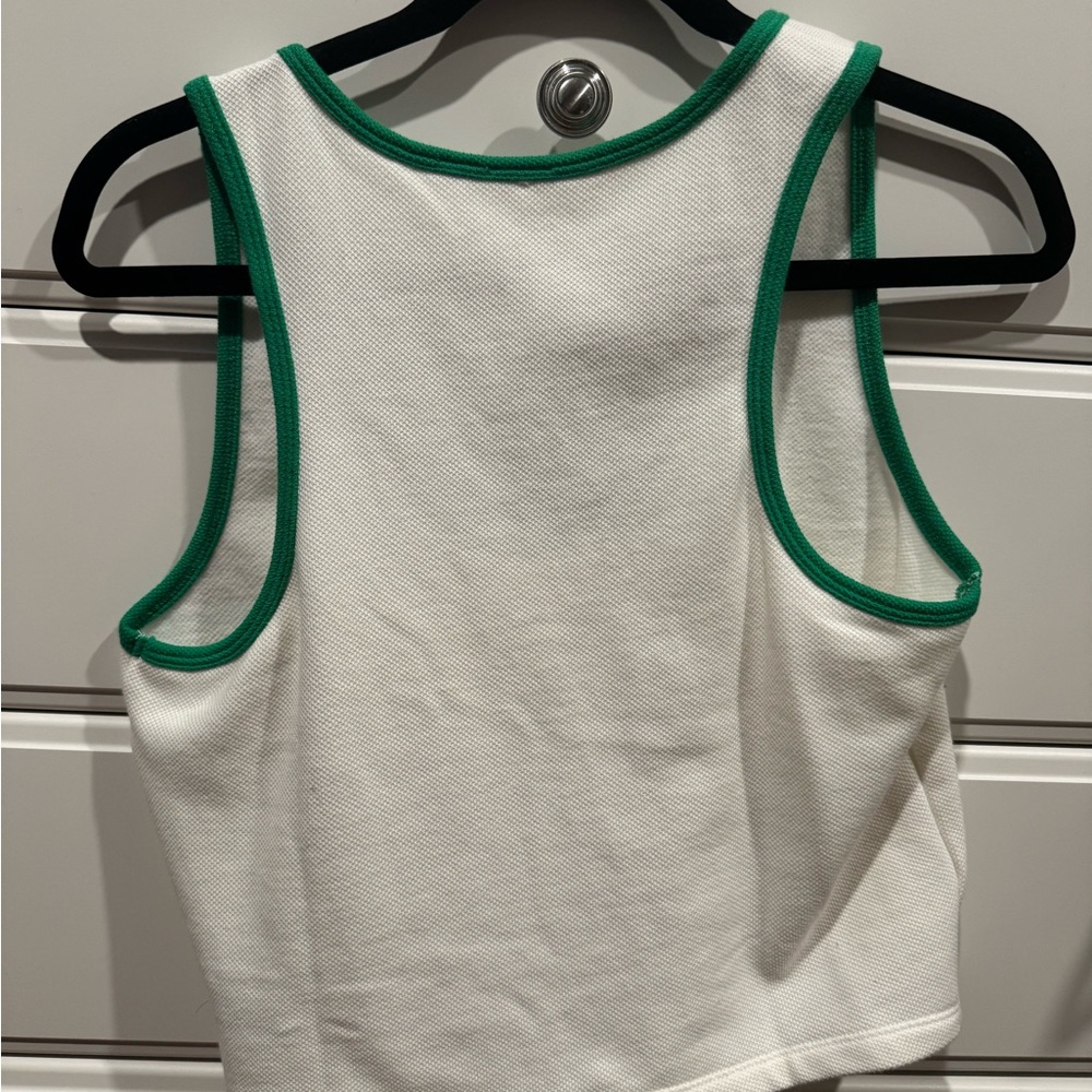 GAP Recycled Cropped Pique Tank Top Off White & Green - Picture 6 of 6